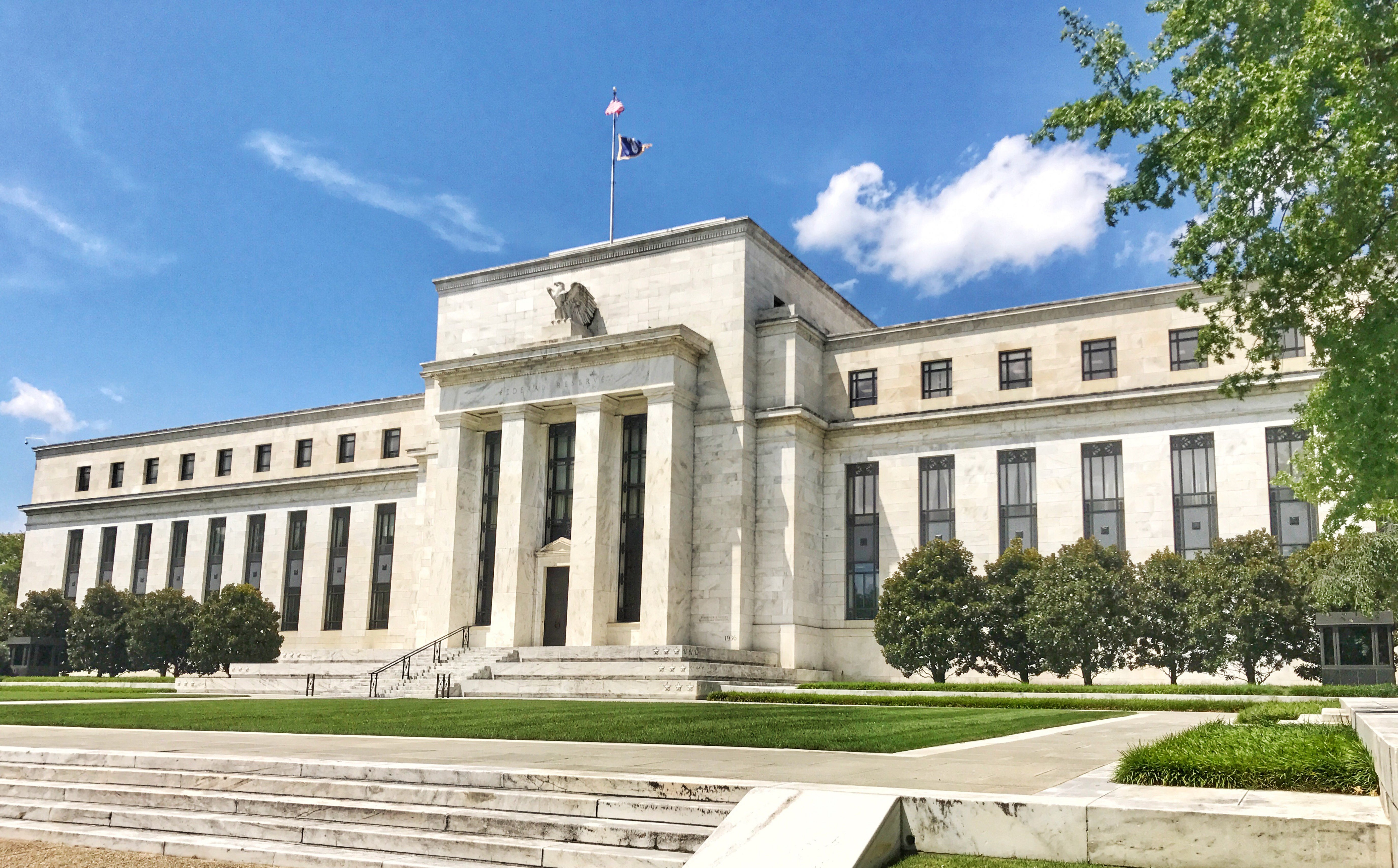 Facade of the Marriner S. Eccles building of the United States Federal Reserve in Washington, D.C.