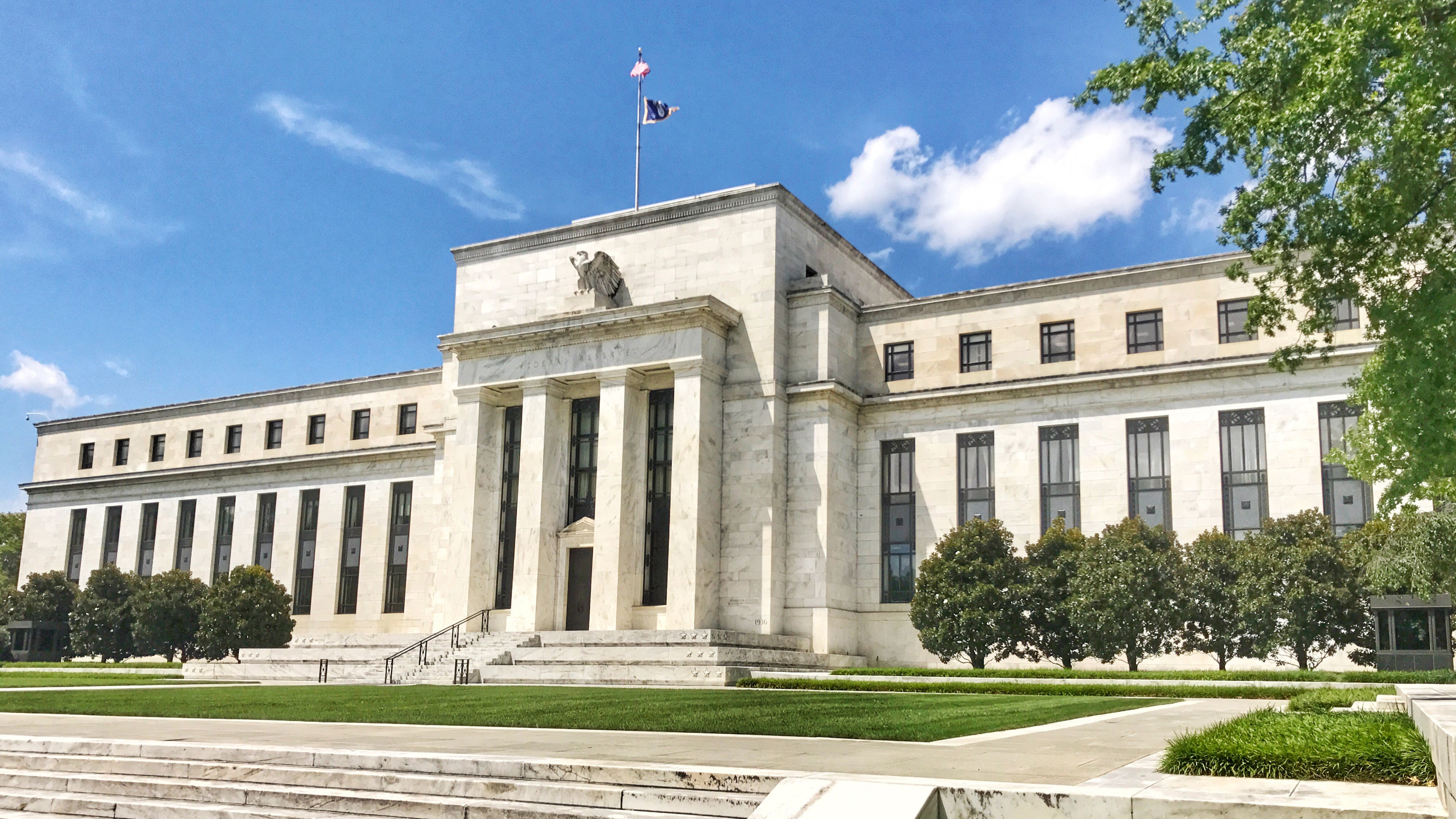 Facade of the Marriner S. Eccles building of the United States Federal Reserve in Washington, D.C.