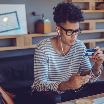 Young man working at home office