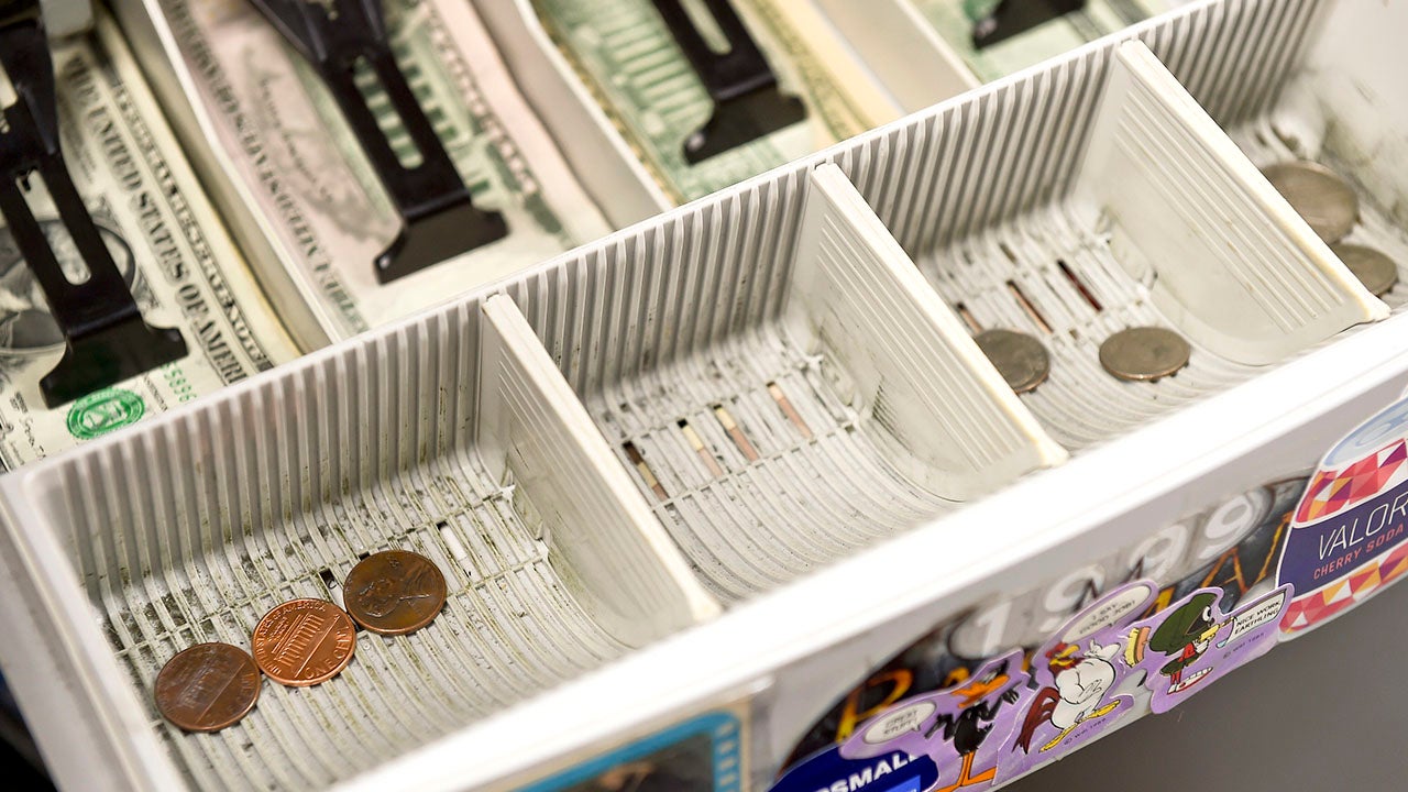 the change drawer of the cash register at Symbiote Collectibles in West Reading, PA