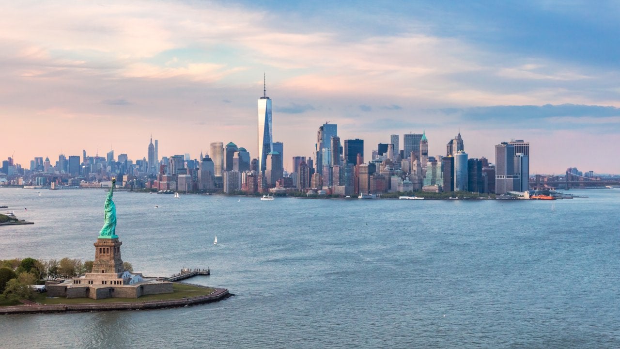 A view of NYC with the statue of liberty