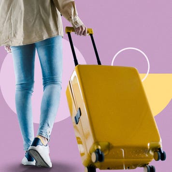 design element of a person dragging a travel suitcase