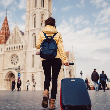 Tourist woman traveling solo in Budapest