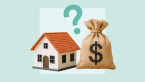 A home, a question mark and a bag of money.