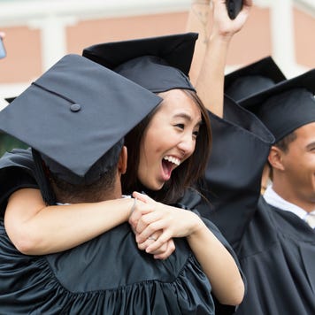 College students on graduation day, celebrating
