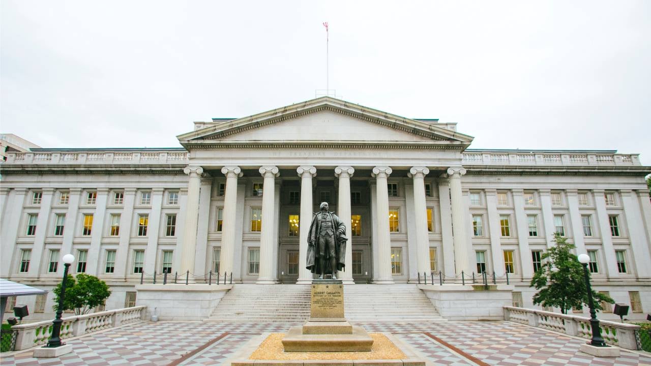 Exterior of the U.S. Treasury Department.