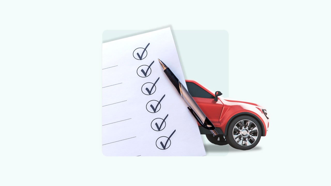 A checklist and a car peaking out from behind the list