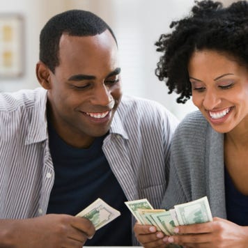 Couple counting money