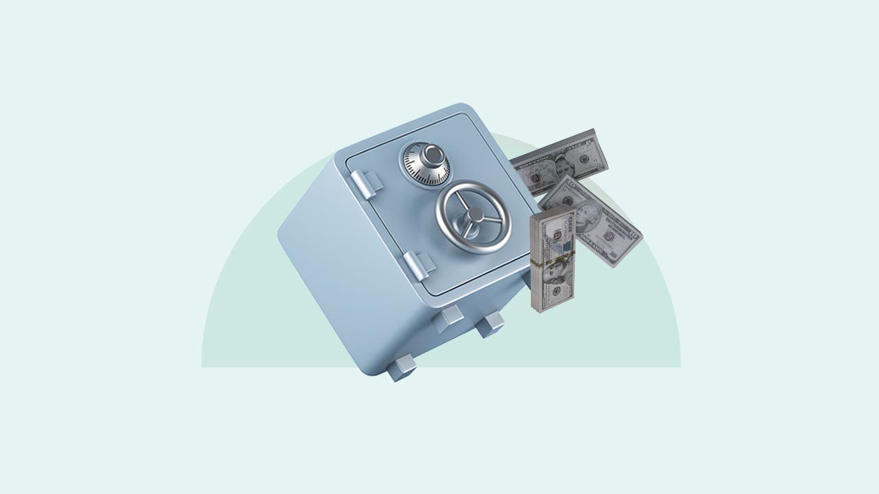 Illustration of safe with money