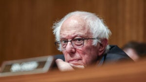 Senator Bernie Sanders looks skeptical