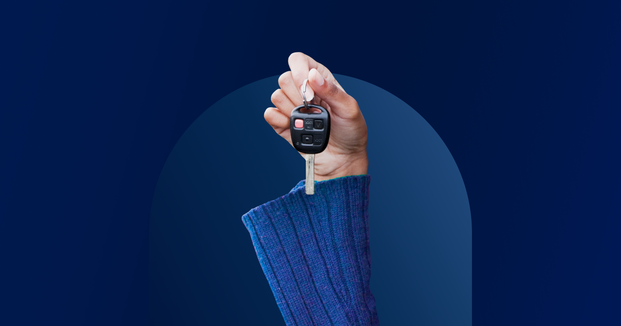 Bankrate awards 2024 auto loans banner featuring a hand holding a car key