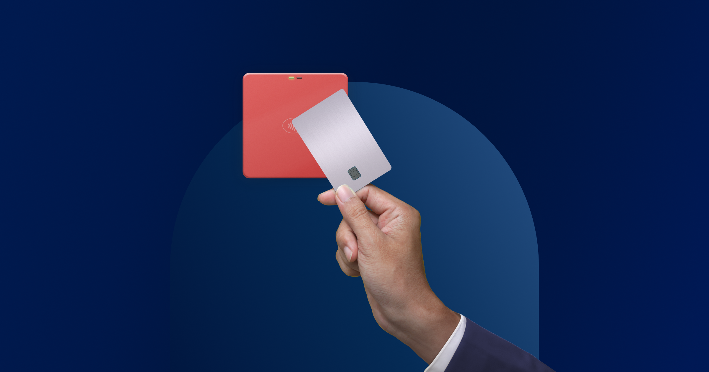 Bankrate awards 2024 small business loans banner featuring a hand holding a credit card that is hovering over a card reader