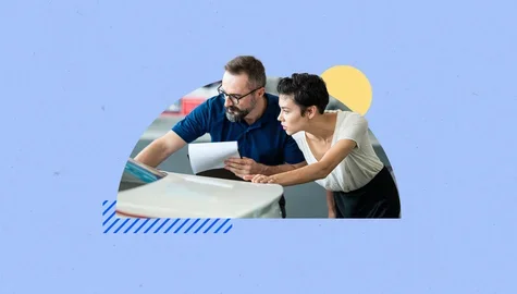 Design element two people looking at a car