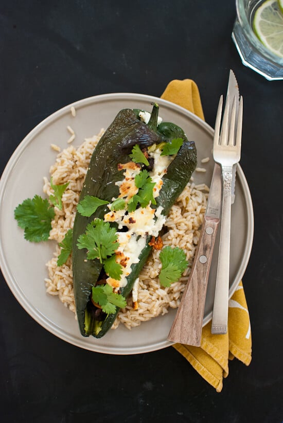 Beer bean stuffed poblano peppers with feta Beer bean stuffed poblano peppers with feta