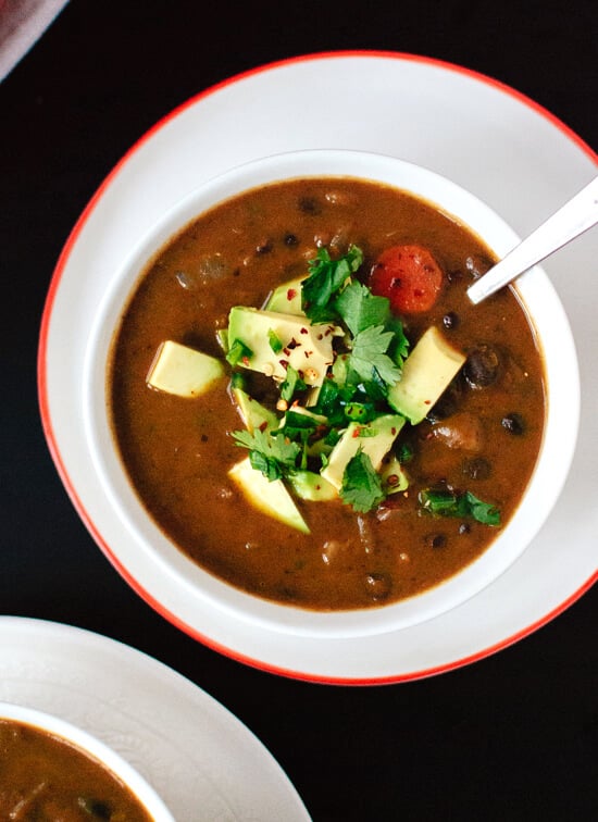 Spicy vegan black bean soup recipe - cookieandkate.com