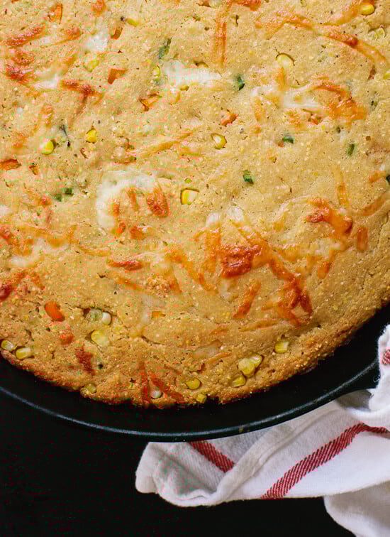 Brown butter, honey, fresh corn, pepper and cheese cornbread - cookieandkate.com