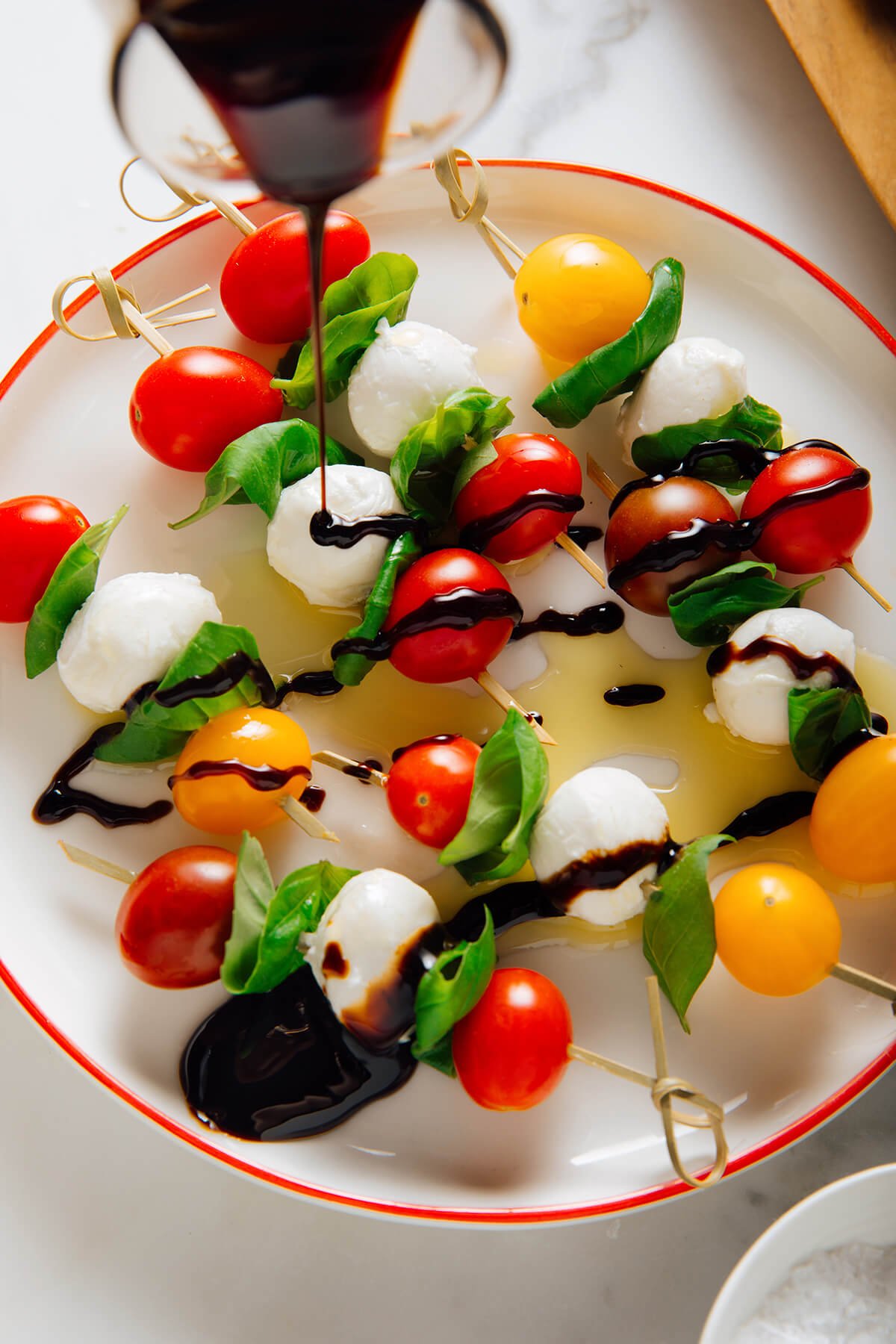 drizzling balsamic vinegar