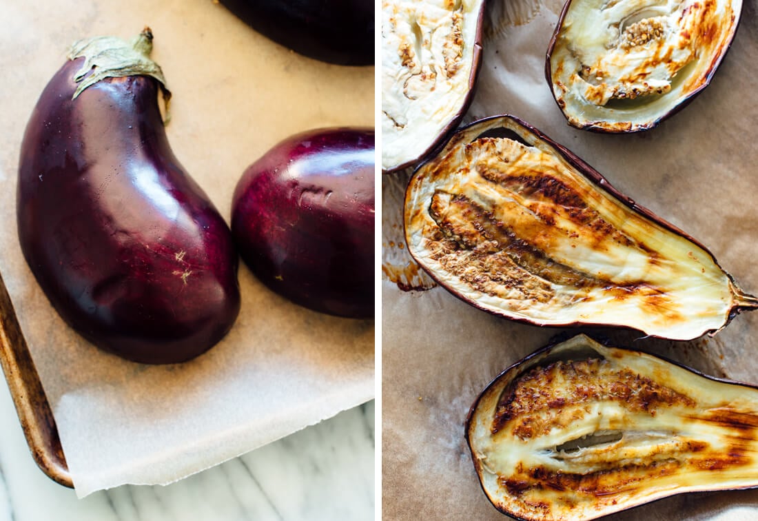 eggplant, raw and roasted