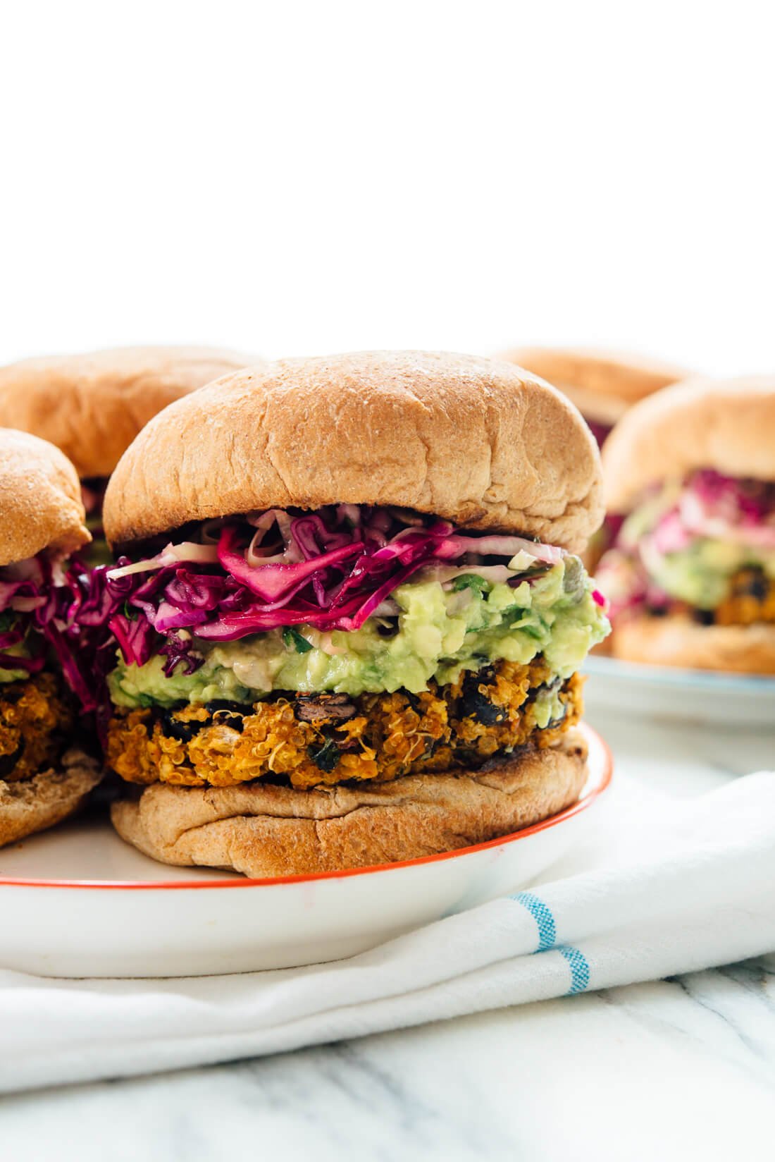 Sweet PotatoโBlack Bean Veggie Burgers with Cabbage-Pepita Slaw