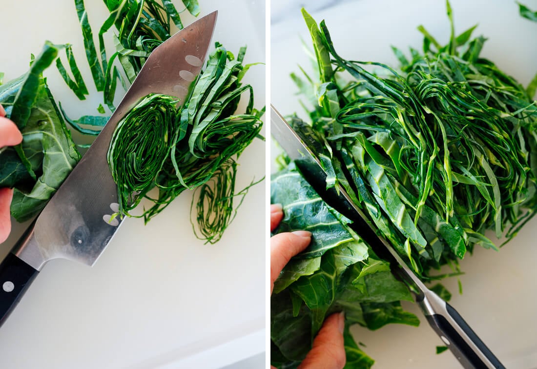 how to thinly slice collard greens