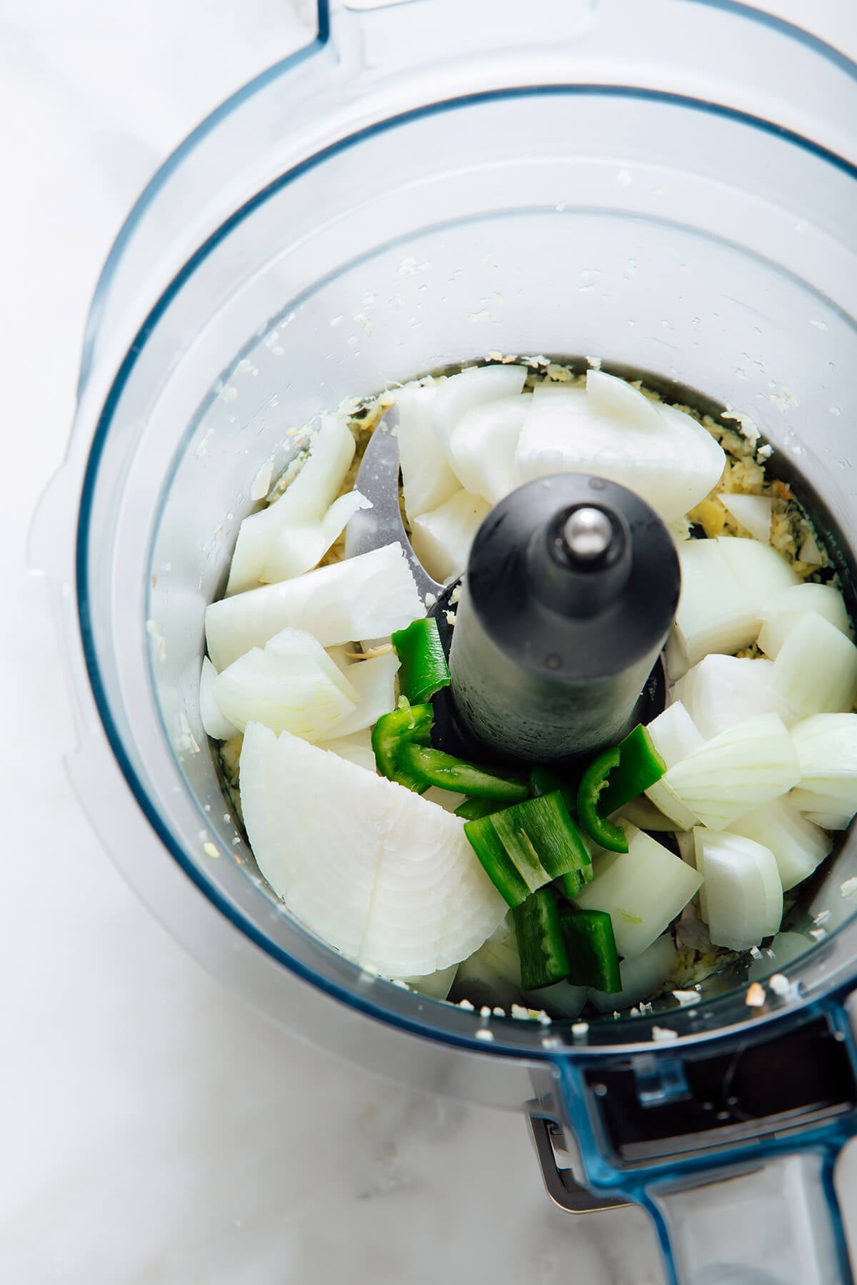 garlic, onion and serrano chili pepper in food processor